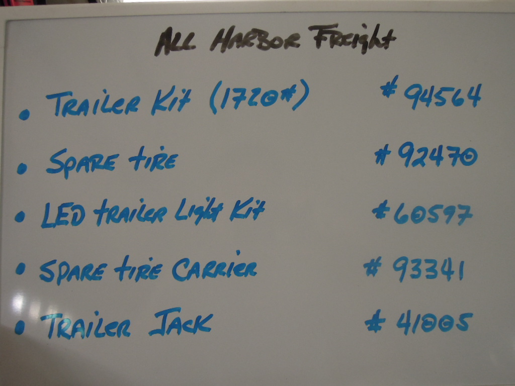Original utility trailer project components parts list